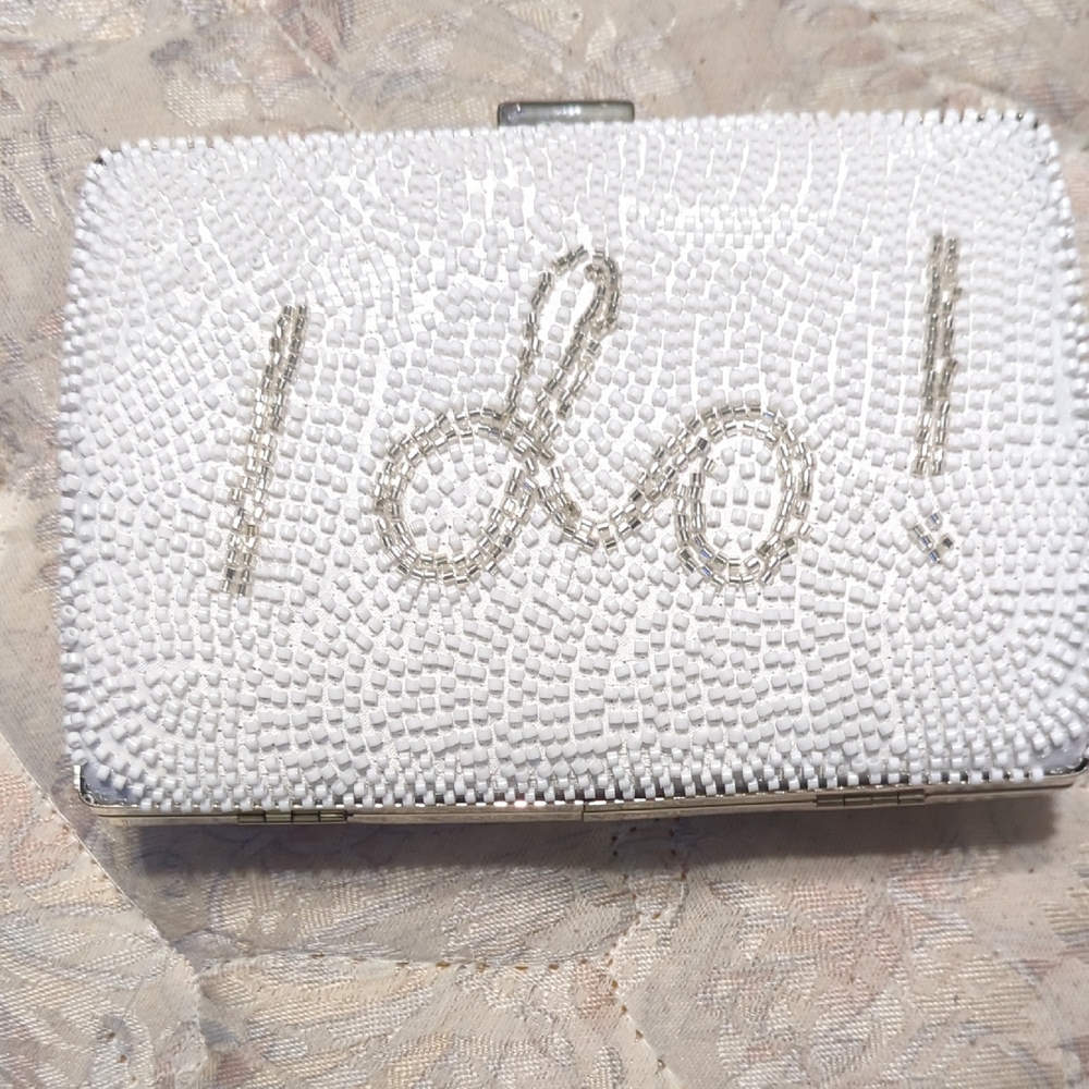 Elegant White Beaded Clutch